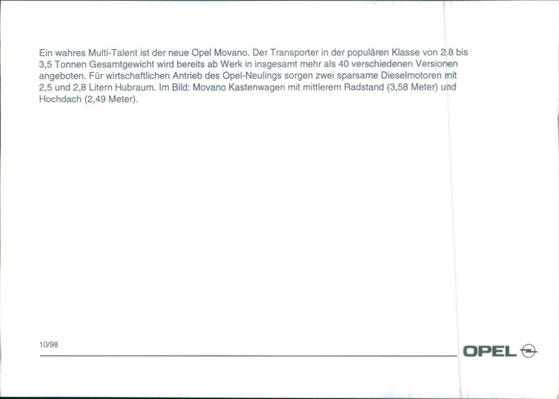 Opel 'Movano' 98 - Vintage Photograph