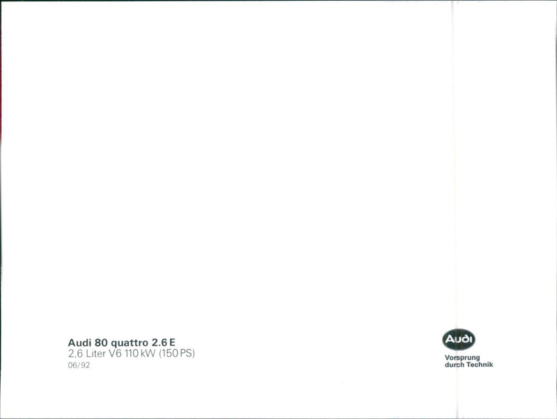 1992 Audi 80 Quattro 2.6 E - Vintage Photograph
