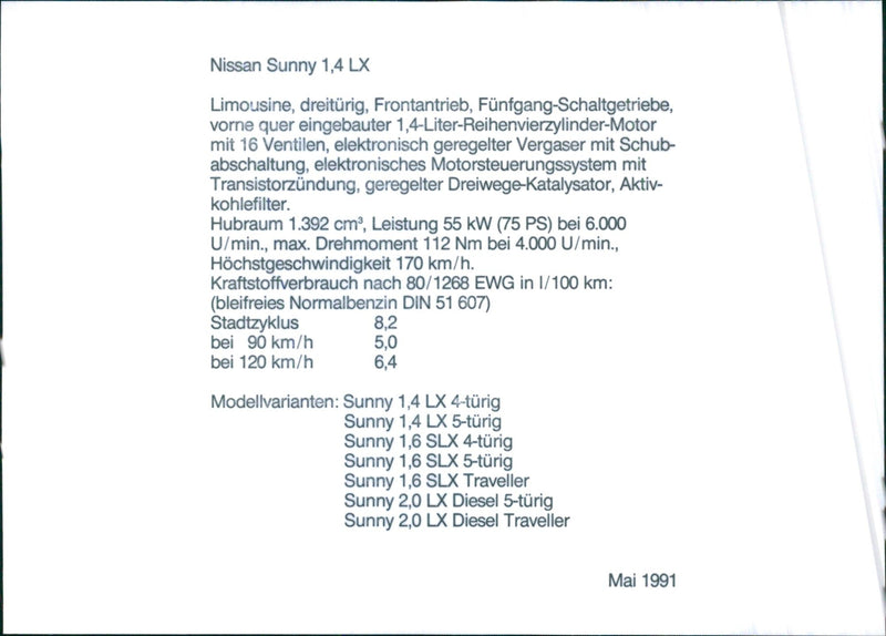Nissan Sunny 1.4 LX sedan - Vintage Photograph