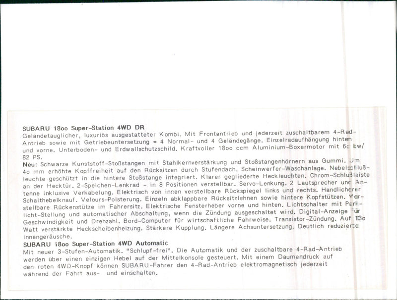 1970 Subaru 1800 Super Station 4WD DR - Vintage Photograph