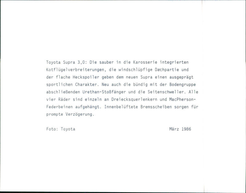 Toyota 1986 Toyota Supra 3.0 - Vintage Photograph