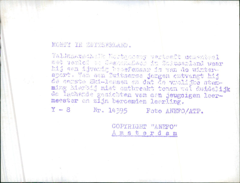 Field Marshall Bernard Montgomery learning to ski - Vintage Photograph