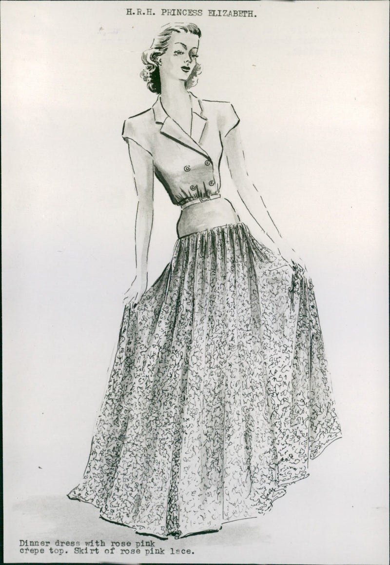 Princess Elizabeth in dinner gown by Molyneux - Vintage Photograph