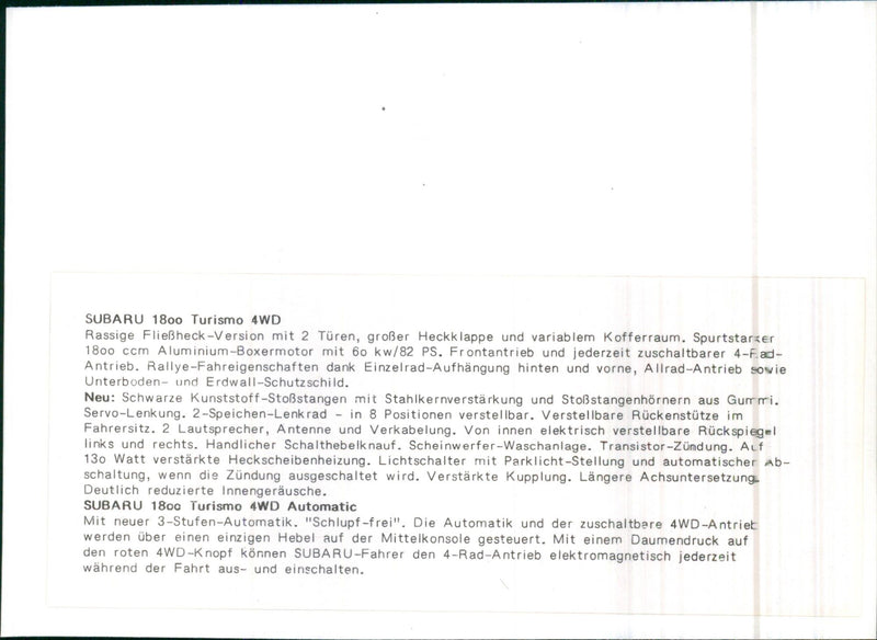 1970 Subaru 1800 Turismo 4WD - Vintage Photograph