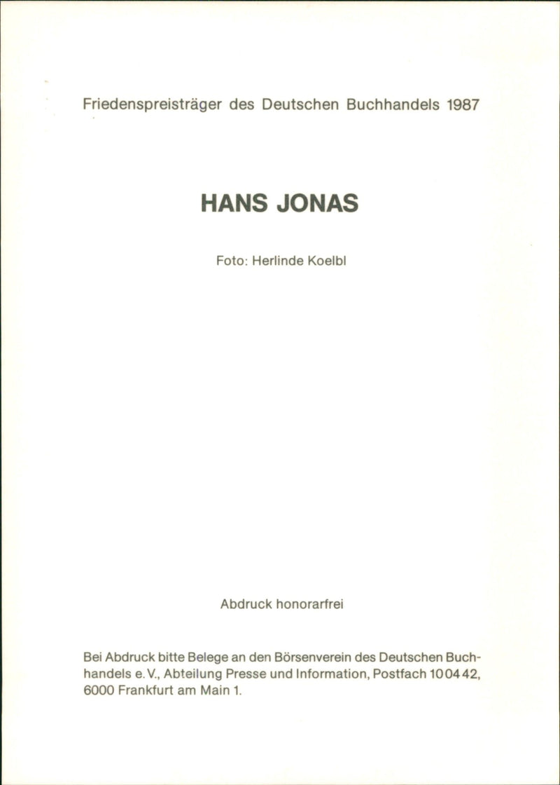 Hans Jonas - Vintage Photograph