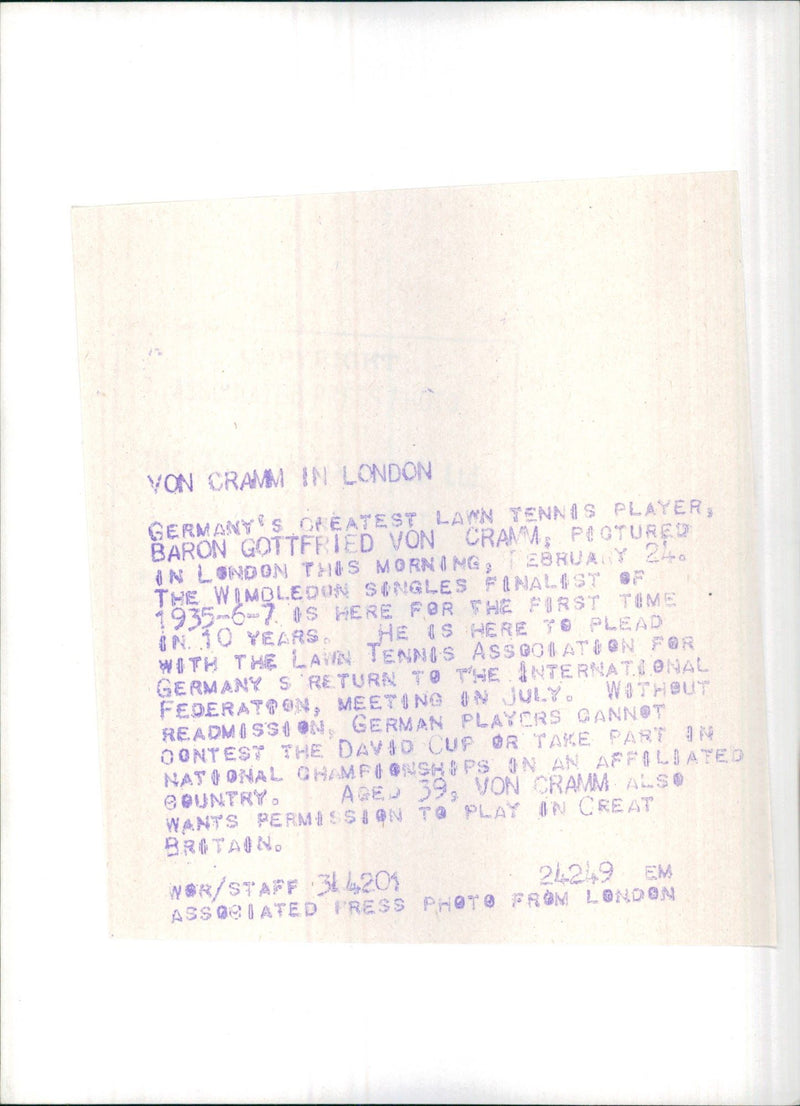 Baron Gottfried Von Cramm - Vintage Photograph