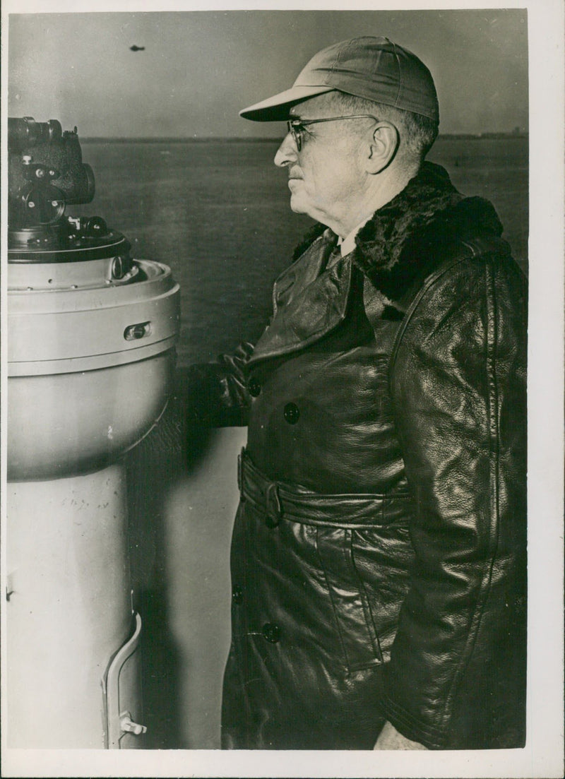 President Truman on the bridge of the U.S.S. Franklin. D. Roosevelt - Vintage Photograph