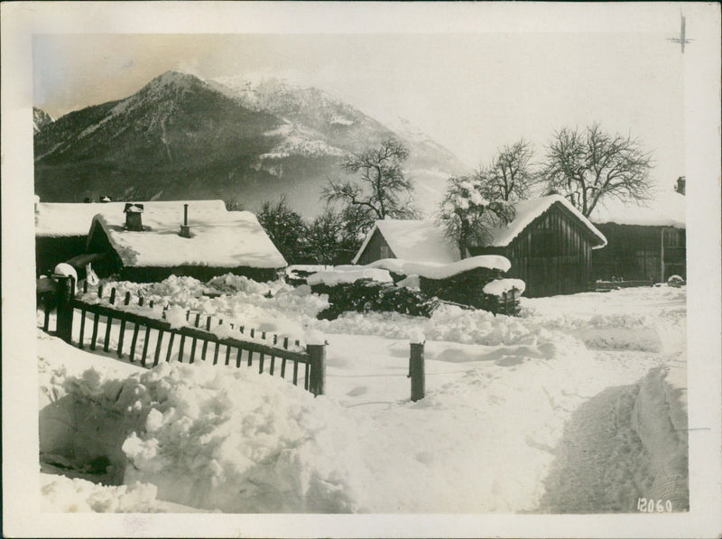 Houses covered in snow during the winter in Germany - Vintage Photograph