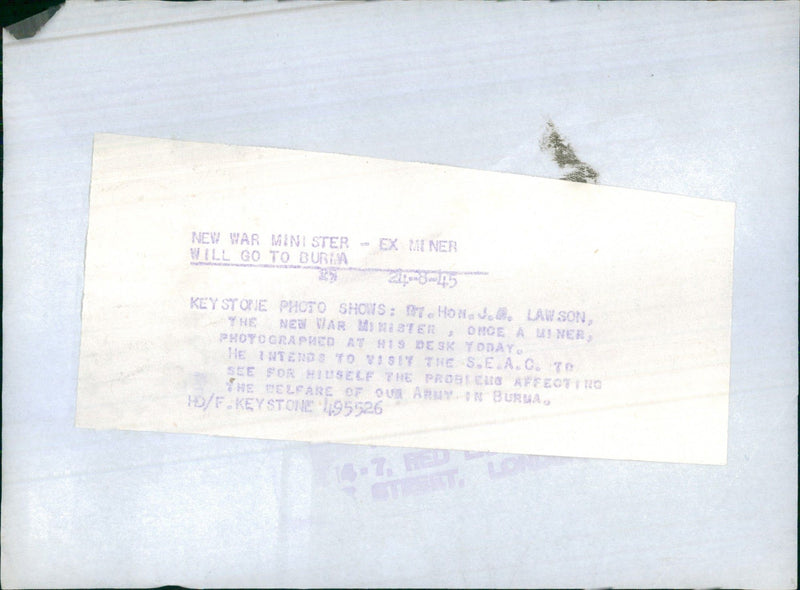 New War Minister - Ex Miner will got to Burma - Vintage Photograph