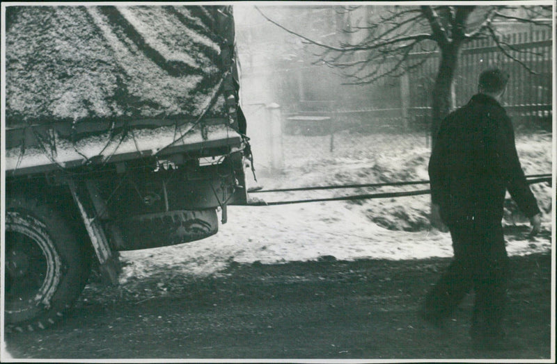 Loaded Mack pulled out of a ditch - Vintage Photograph