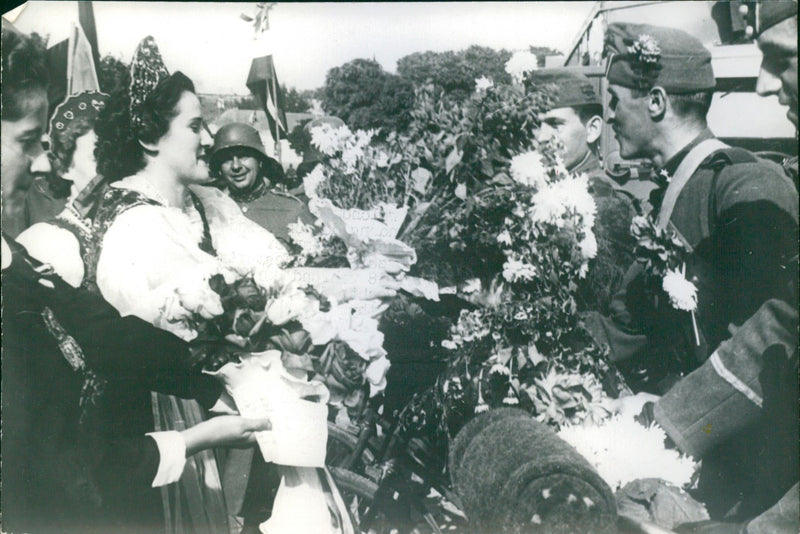 Flowers recieved by military men. - Vintage Photograph