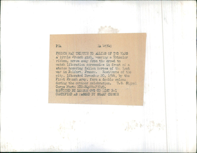 French pay tribute to allies of two wars - Vintage Photograph