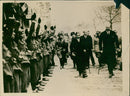 Soldiers saluting two men - Vintage Photograph
