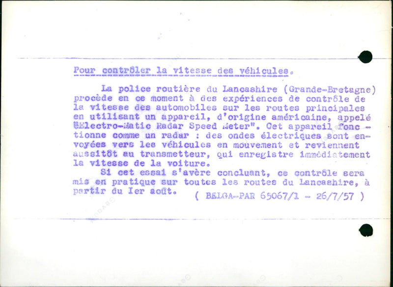 Speed control testing with the Electro-Matic in the UK. - Vintage Photograph