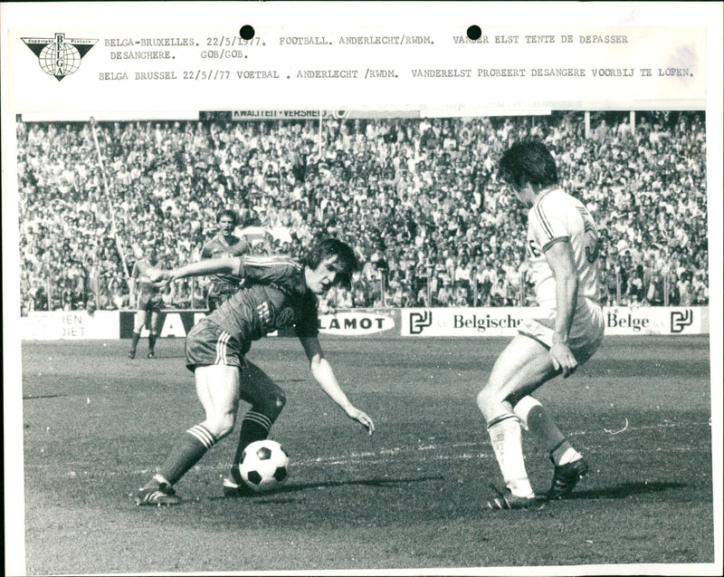 Belgian Football: Van der Elst tries to go past Desangere - Vintage Photograph