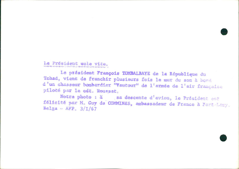 President François Tombalbaye of the Republic of Chad flew fast - Vintage Photograph