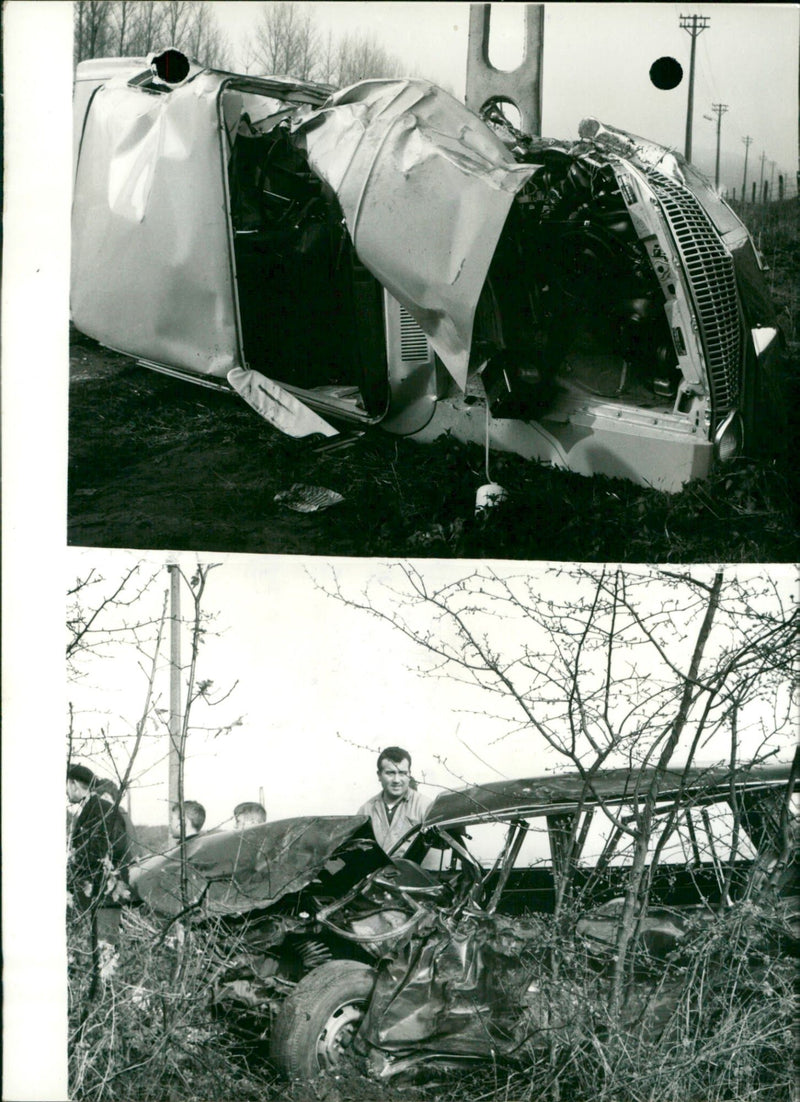Aftermath of a violent crash between two cars near Bousval - Vintage Photograph