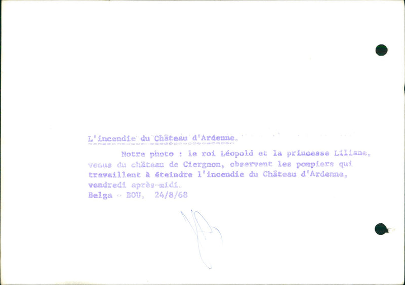 King Leopold and Princess Liliane watch firefighters out out the fire - Vintage Photograph