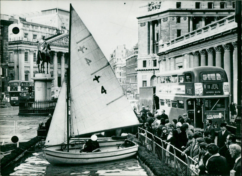 Small sailboat in front of the Royal Exchange and Bank of England - Vintage Photograph