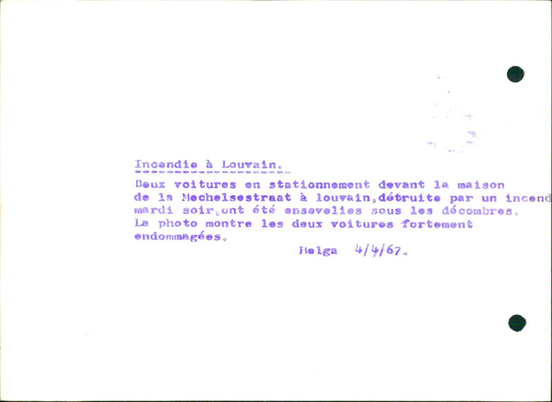 Two heavily damaged cars due to explosion and fire in Leuven - Vintage Photograph