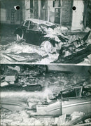 Two heavily damaged cars due to explosion and fire in Leuven - Vintage Photograph