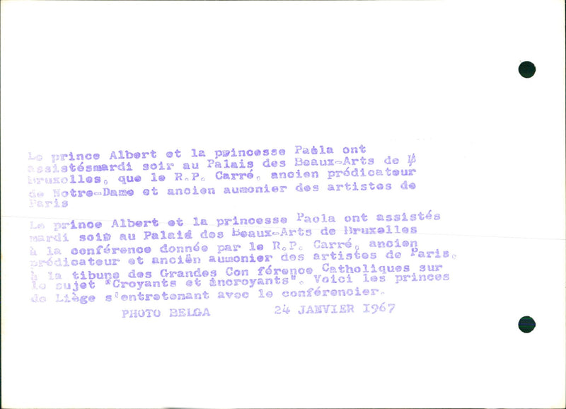 Prince Albert and Princess Paola attend 'Believers and Disbelievers' - Vintage Photograph