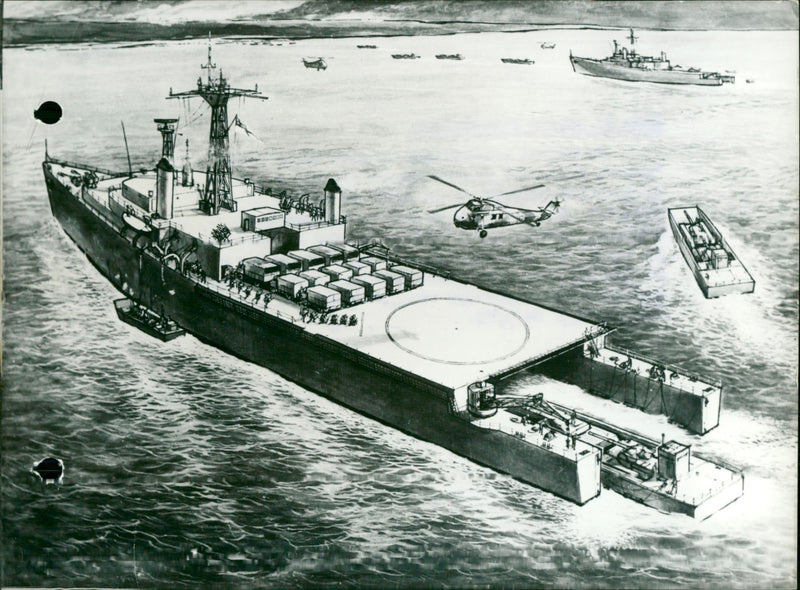 Drawing of the new assault ship of the British navy - Vintage Photograph