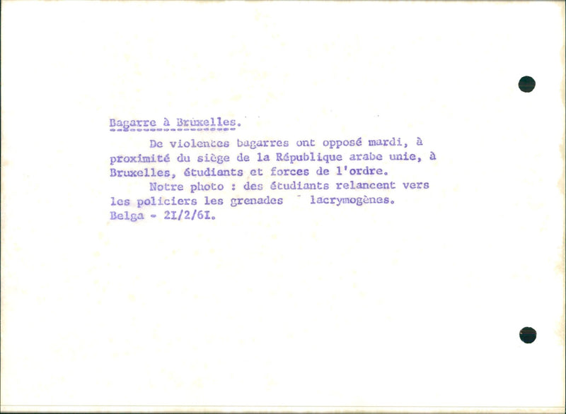 Fight in Brussels between students and police. - Vintage Photograph