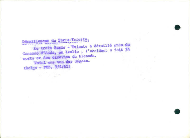 FEVRIER OGTS FAILURE VOICI VUE PARIS TRIESTE PUB BRAILLEMENT TRAIN - Vintage Photograph