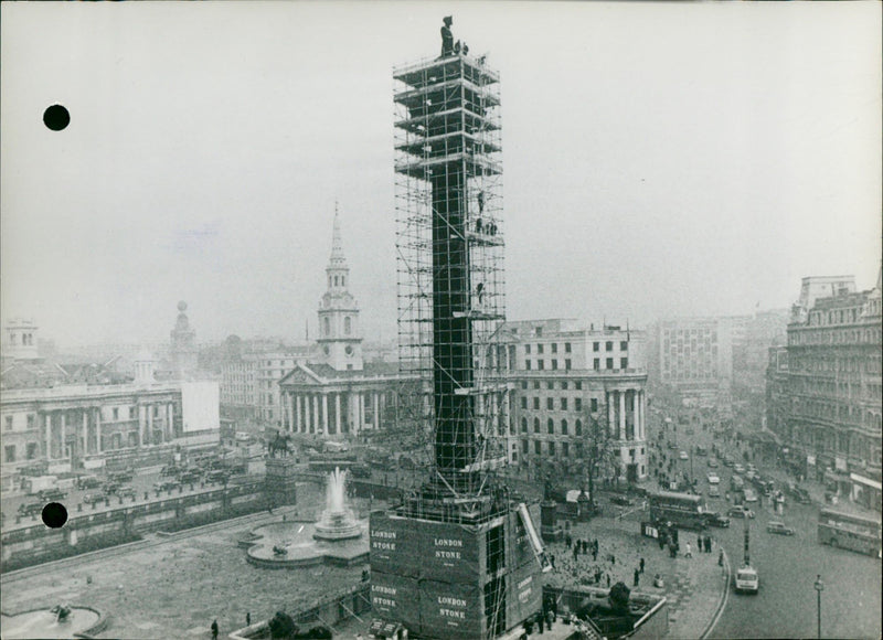 Nelson's Column - statue of 1st Viscount Nelson - in scaffolding - Vintage Photograph