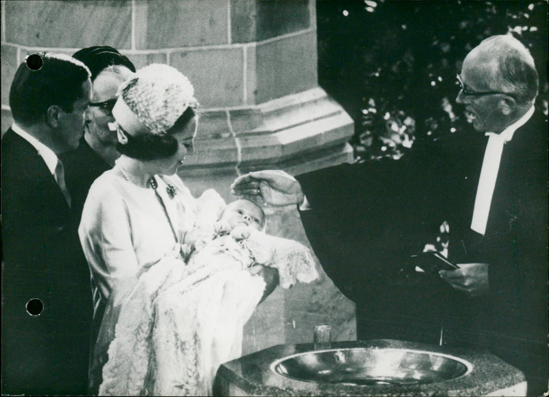 The baptism of Prince Willem-Alexander, held by Princess Beatrix - Vintage Photograph