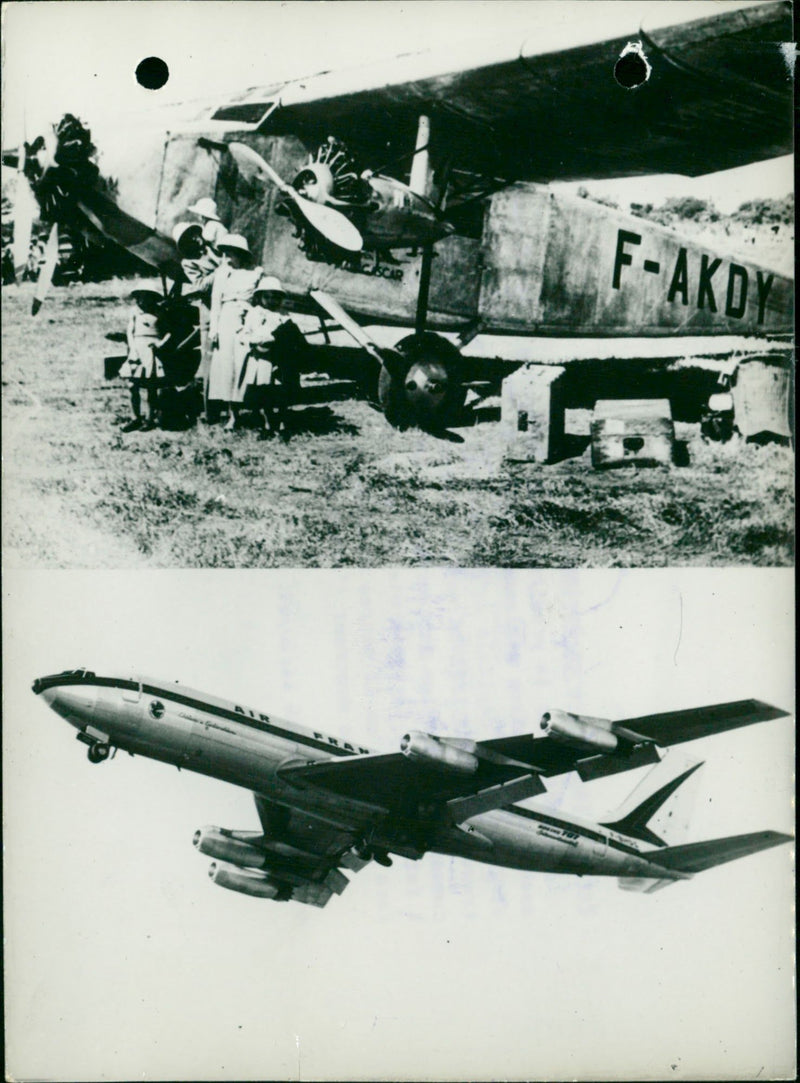 René Lefevre's plane and the current Boeing - Vintage Photograph