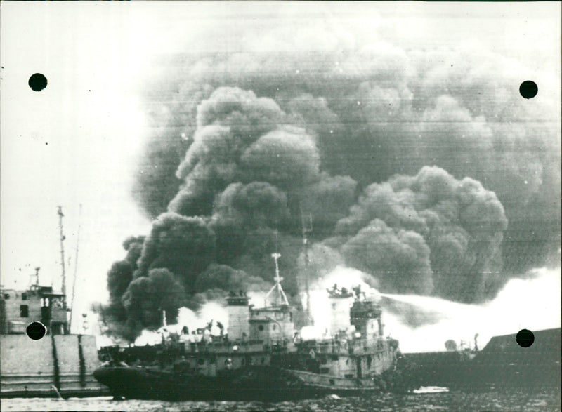 Collision and fire at sea - Vintage Photograph