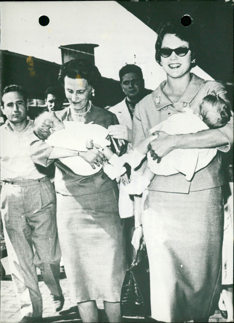 Princess Maria-Pia of Yugoslavia with her twin sons - Vintage Photograph