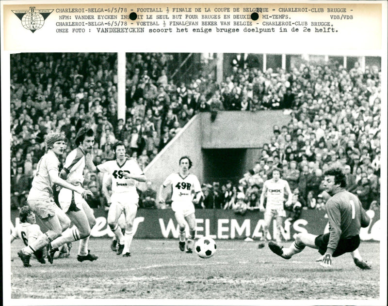 Belgian Cup football: Semi Final Charleroi- Club Brugge - Vintage Photograph