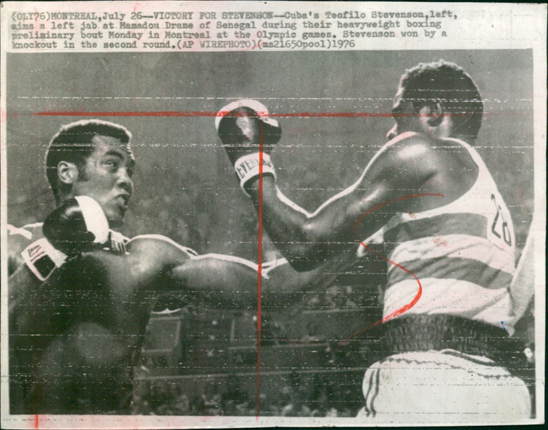 Olympic Games Montreal: Boxing Teofilo Stevenson- Mamadou Drame - Vintage Photograph