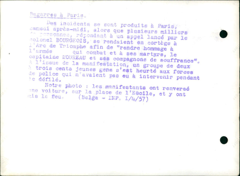 A demonstration in Paris ends with several incidents. - Vintage Photograph