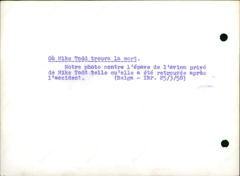 Mike Todd's private plane wreckage - Vintage Photograph