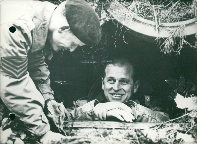 The Duke of Edinburgh in a carefully camouflaged tank - Vintage Photograph