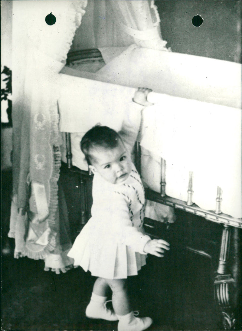 Princess Caroline at the crib of her soon to be new sibling - Vintage Photograph