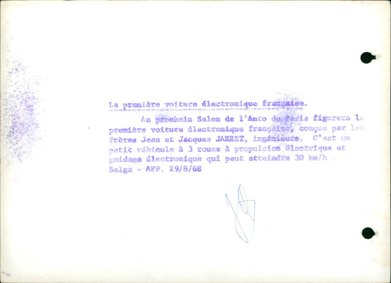 The first French electronic car - Vintage Photograph