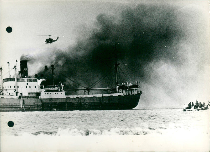 Ship on fire. - Vintage Photograph