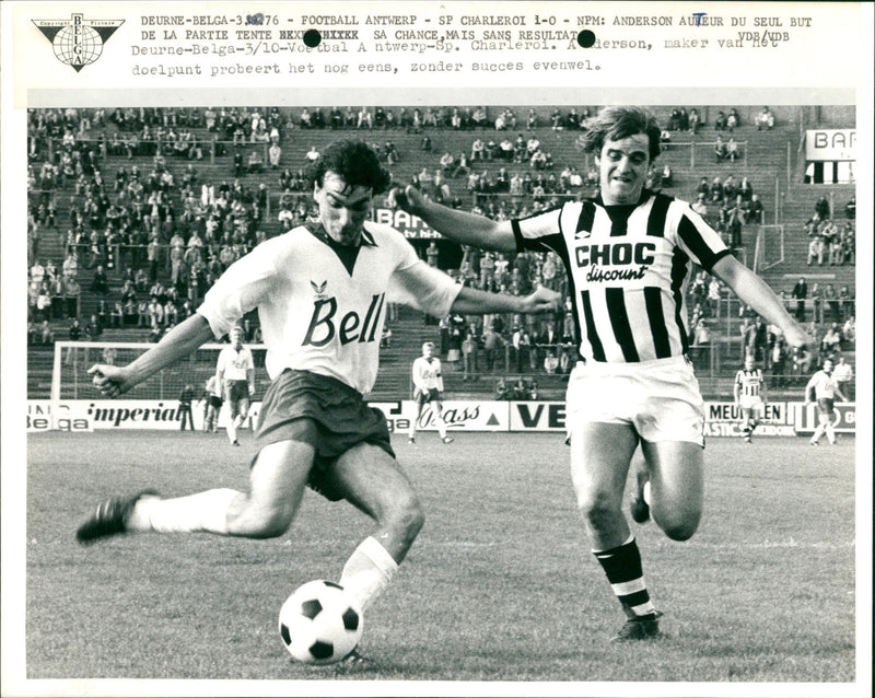 Football match Antwerp-Charleroi, goal attempt. - Vintage Photograph