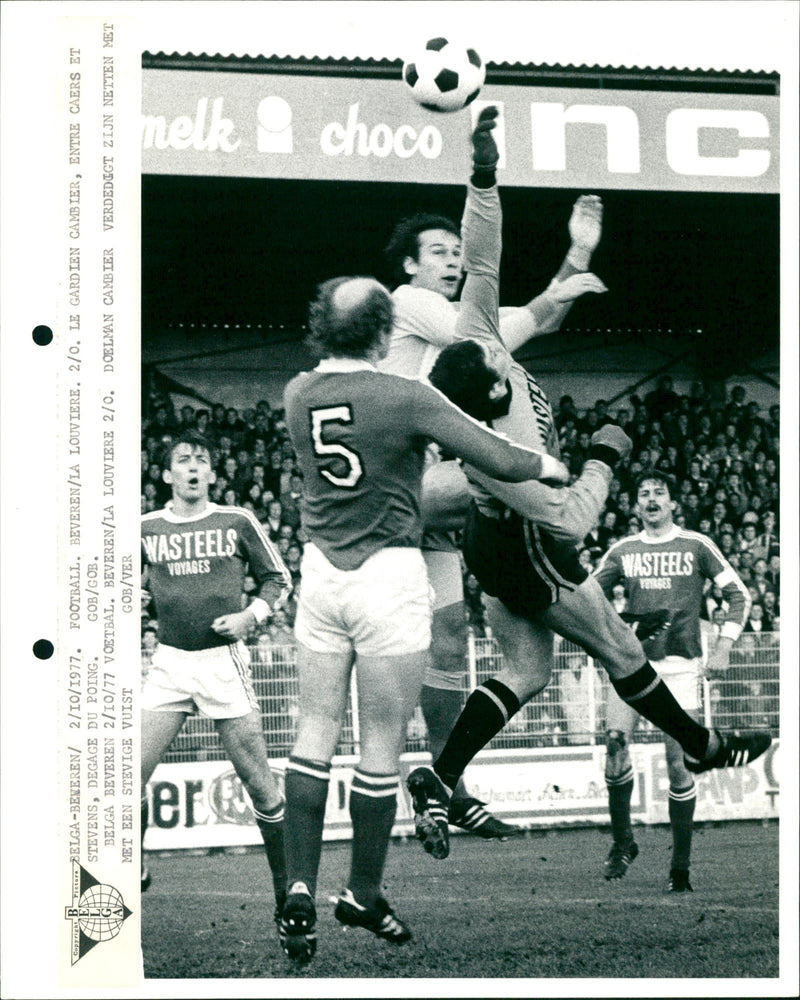 Belgian football duel opposing the clubs of Beveren and La Louviere. - Vintage Photograph