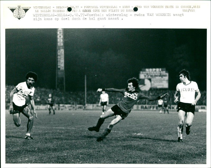 Belgian football duel opposing the clubs of Winterslag and RWDM - Vintage Photograph