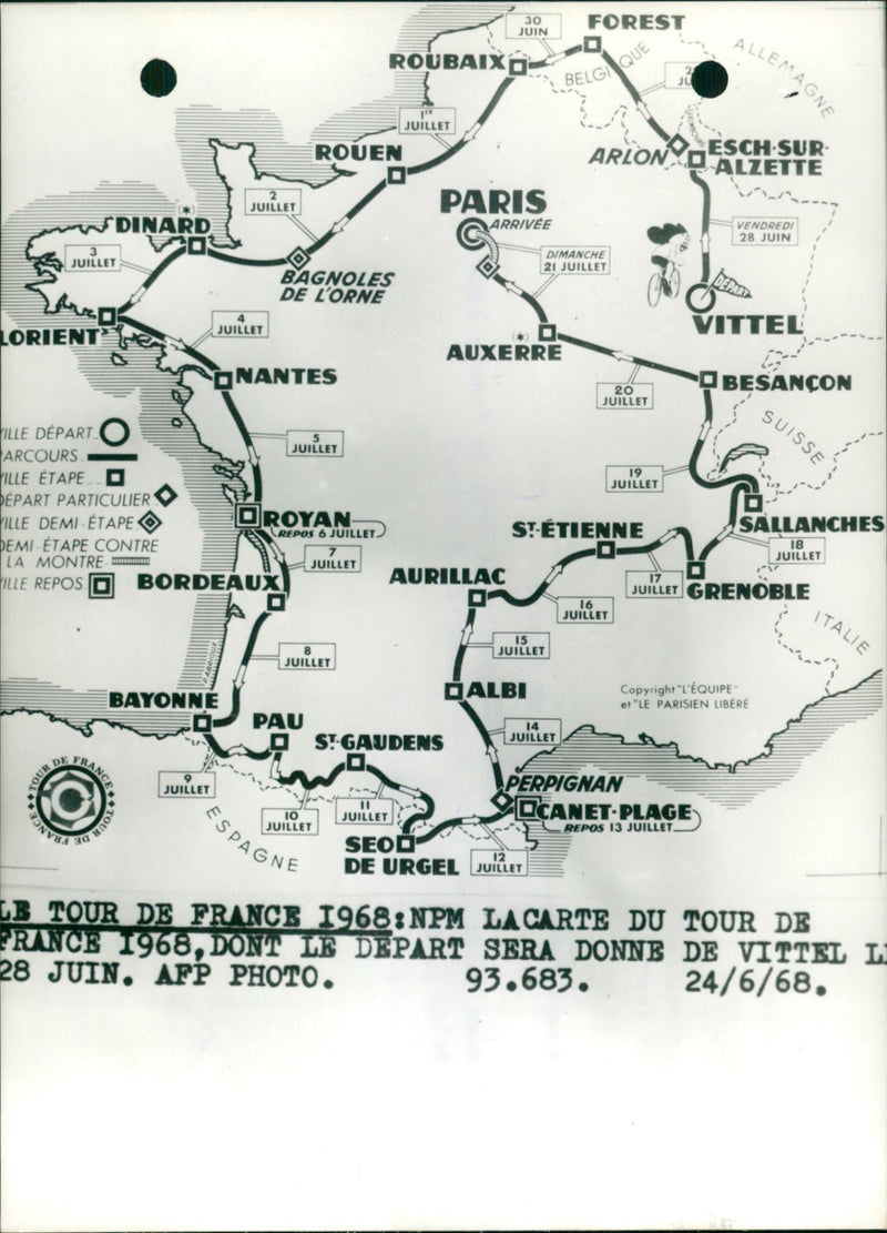 Map of Tour of France - Vintage Photograph