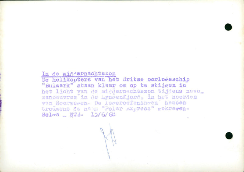 Military helicopter in the midnight sun. - Vintage Photograph