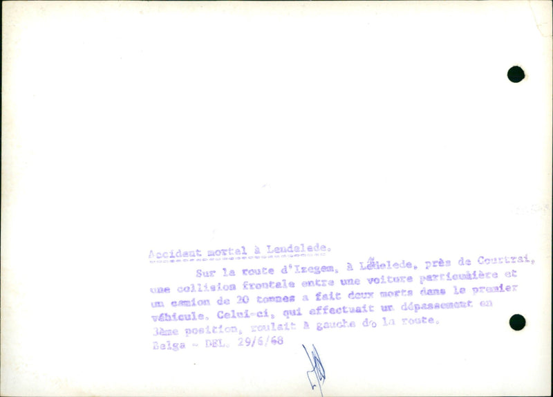 Fatal car crash in Lendelede. - Vintage Photograph