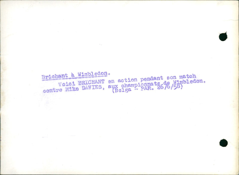 Tennis Player Jacques Brichant in action at Wimbledon - Vintage Photograph