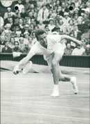 Tennis Player Jacques Brichant in action at Wimbledon - Vintage Photograph